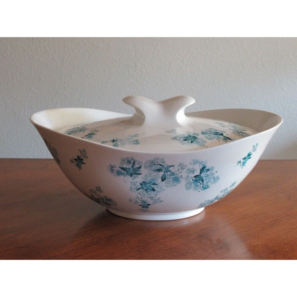 Hallcraft Hall Blue FROST FLOWERS Oval Covered Casserole Dish Lid Eva Zeisel MCM